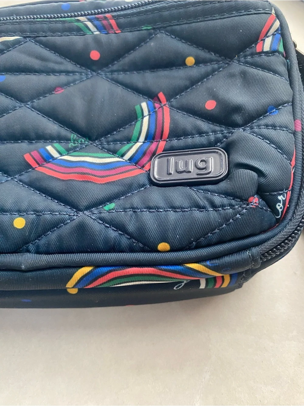 lug Navy Quilted Crossbody with Rainbow Print
